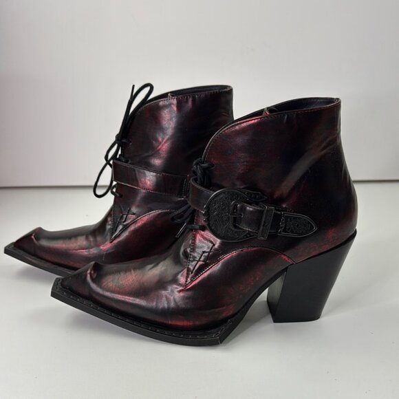 John Fluevog Swordfish Fauvist Fries Women Buckled Lace-Up Ankle Boot - Picture 4 of 15